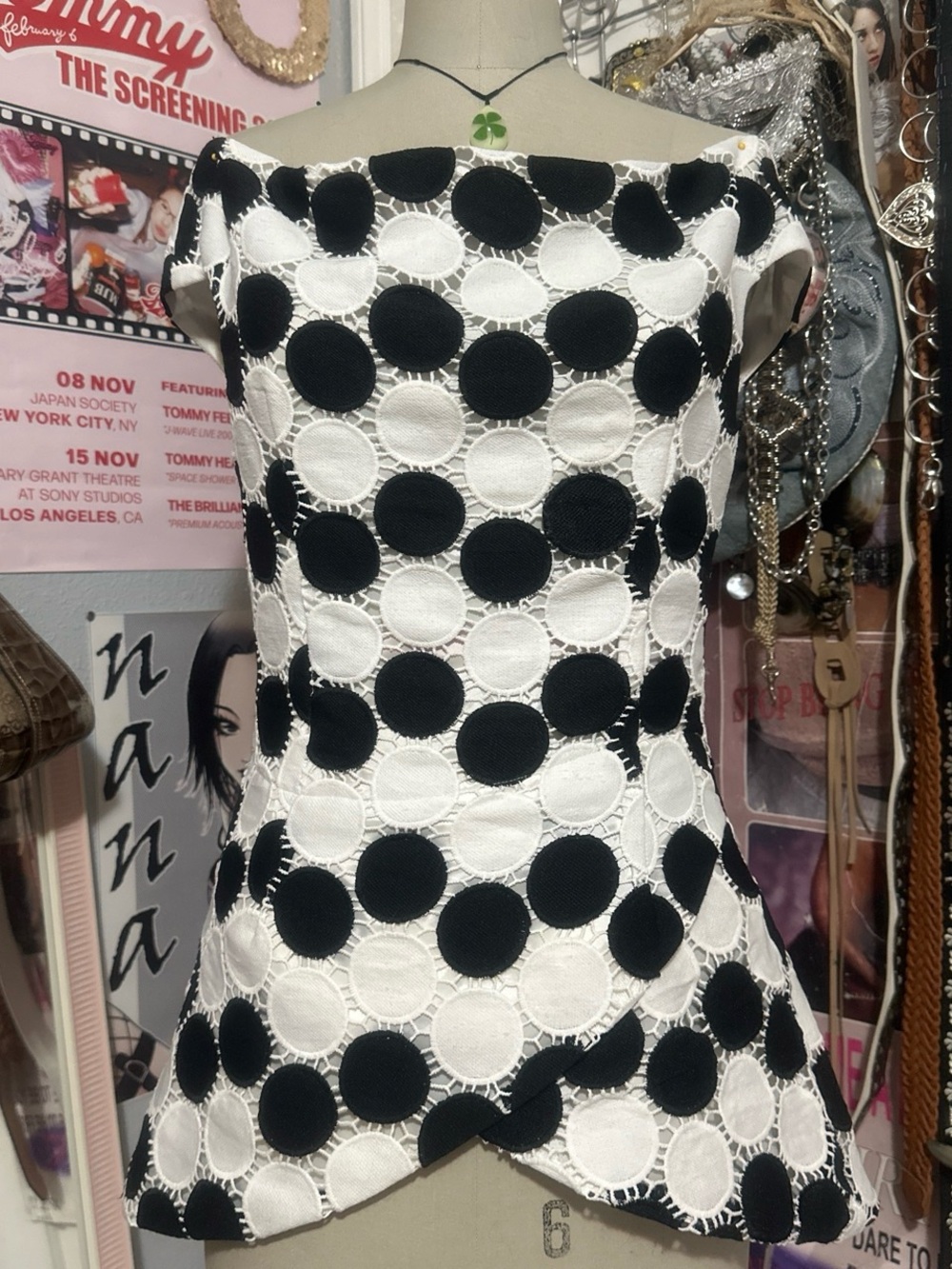 Black and White Polka Dot Off-Shoulder Blouse